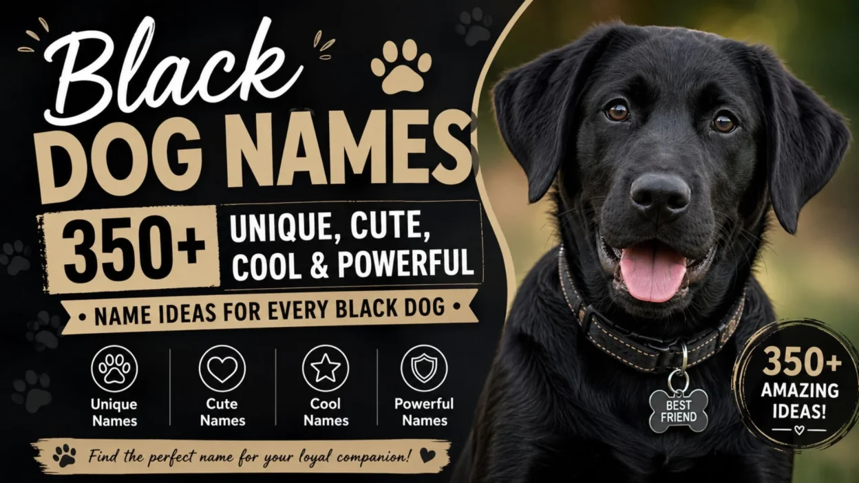 Black dog with black dog names list featuring 350+ unique, cute, cool, and powerful name ideas for every black dog