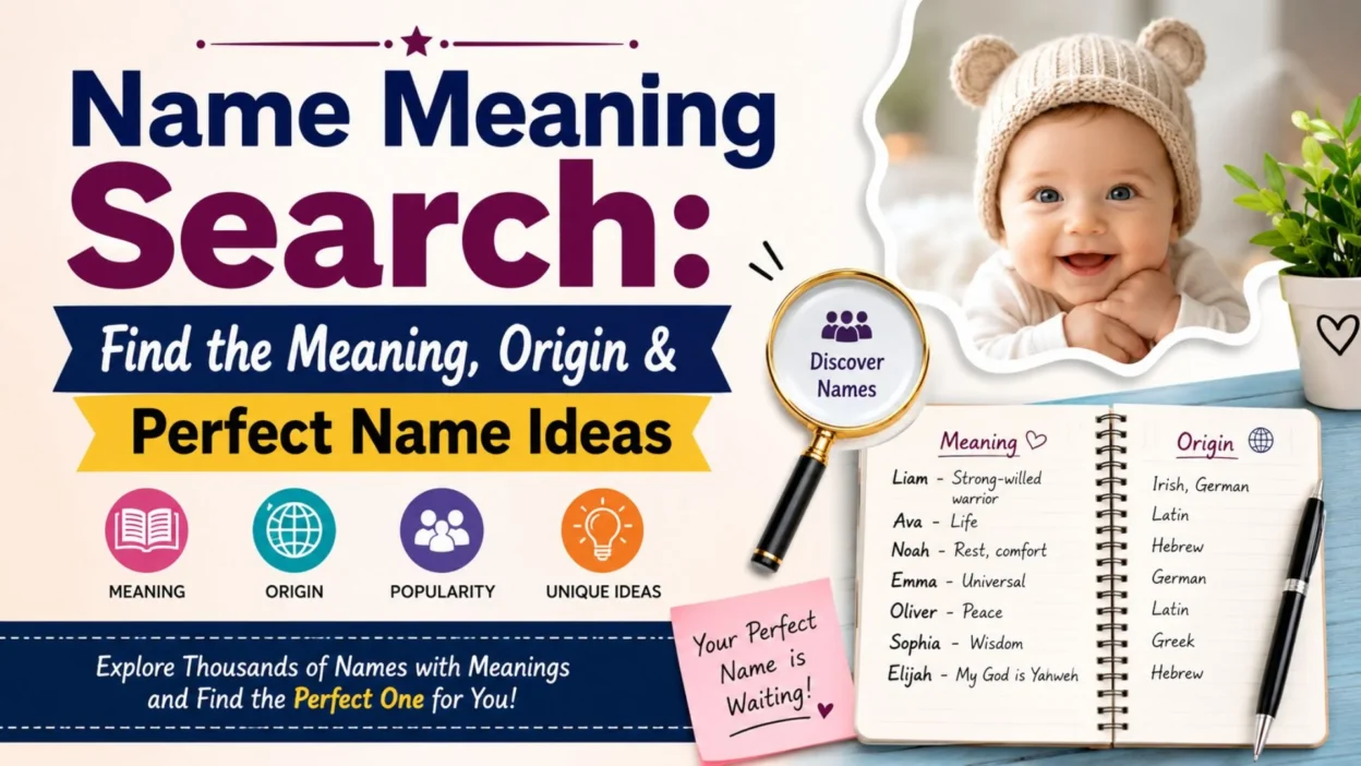 Name meaning search guide with baby, name origins, meanings, and perfect name ideas for finding meaningful names