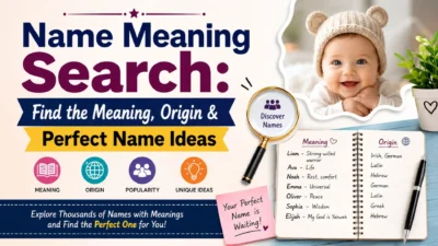 Name meaning search guide with baby, name origins, meanings, and perfect name ideas for finding meaningful names