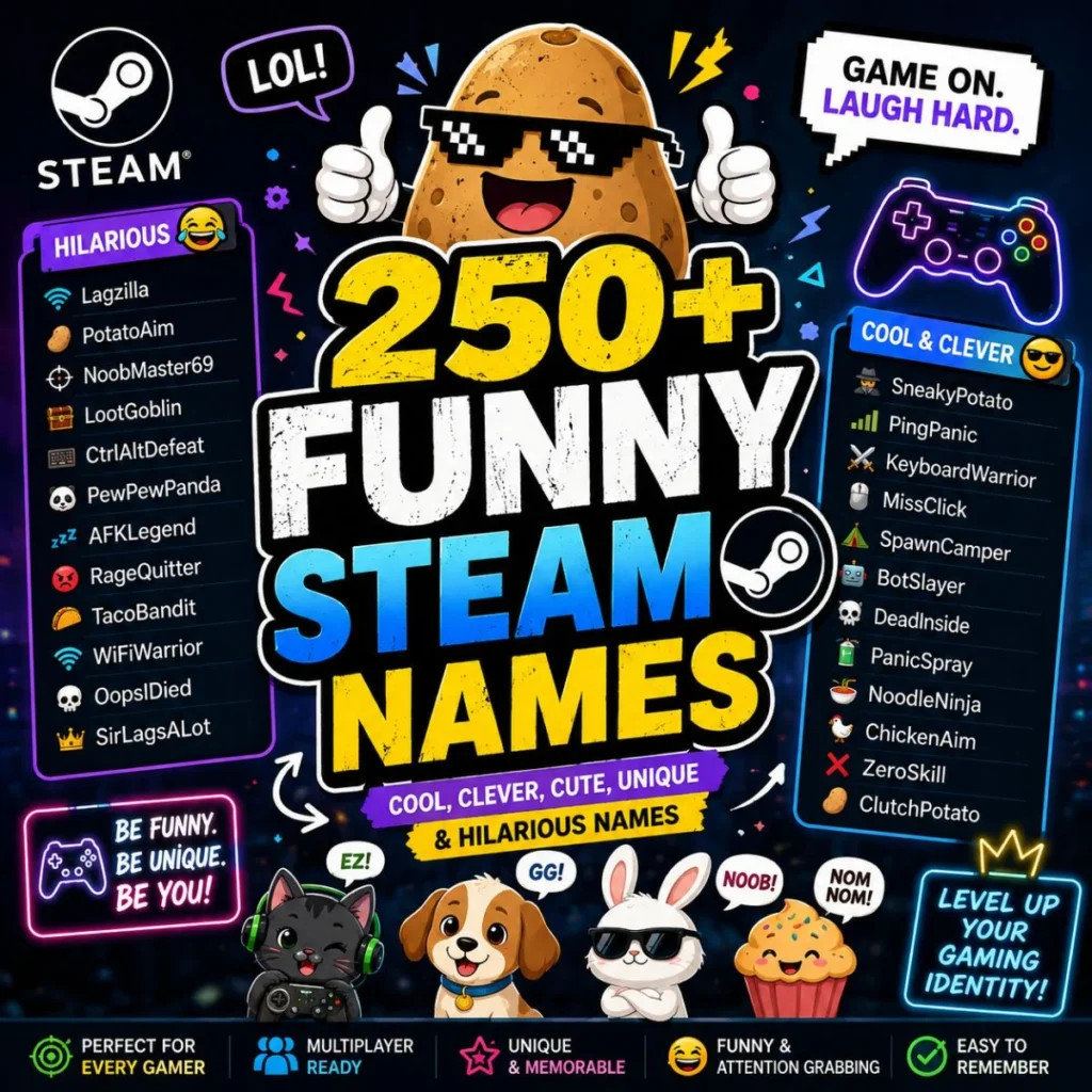250+ funny Steam names with cool, clever, cute, unique, and hilarious gaming username ideas
