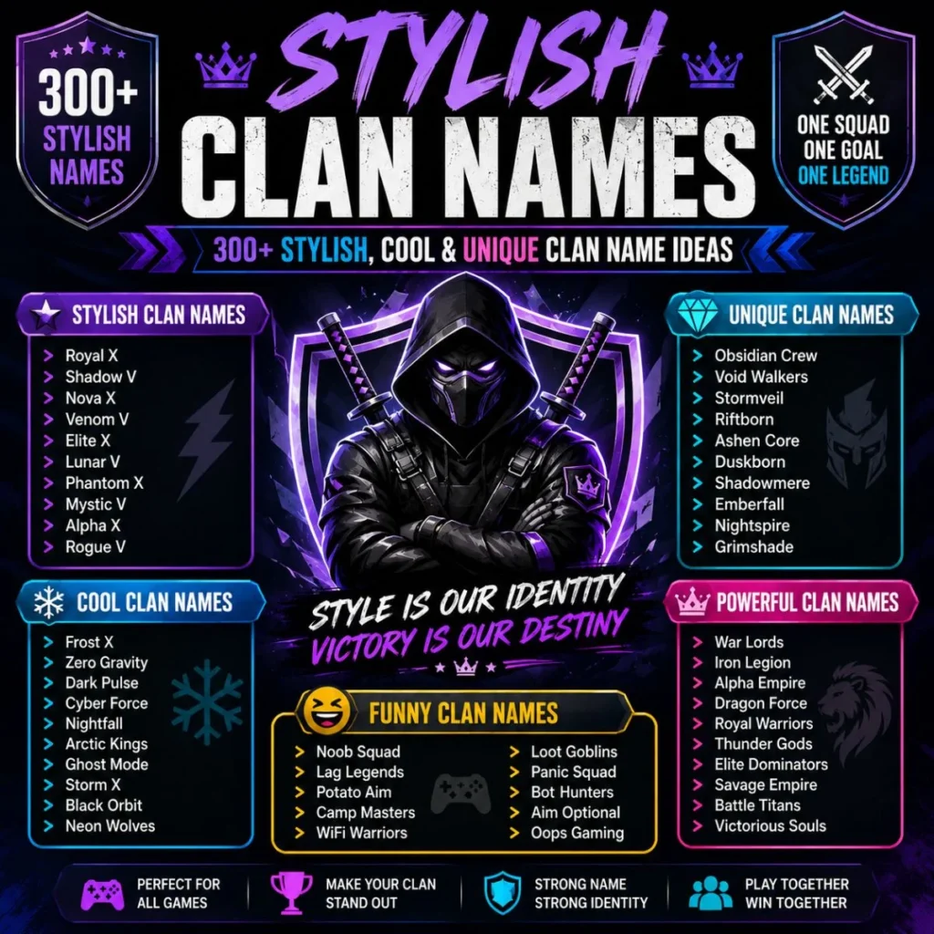 300+ stylish clan names featuring cool, unique, powerful, funny, and creative gaming name ideas