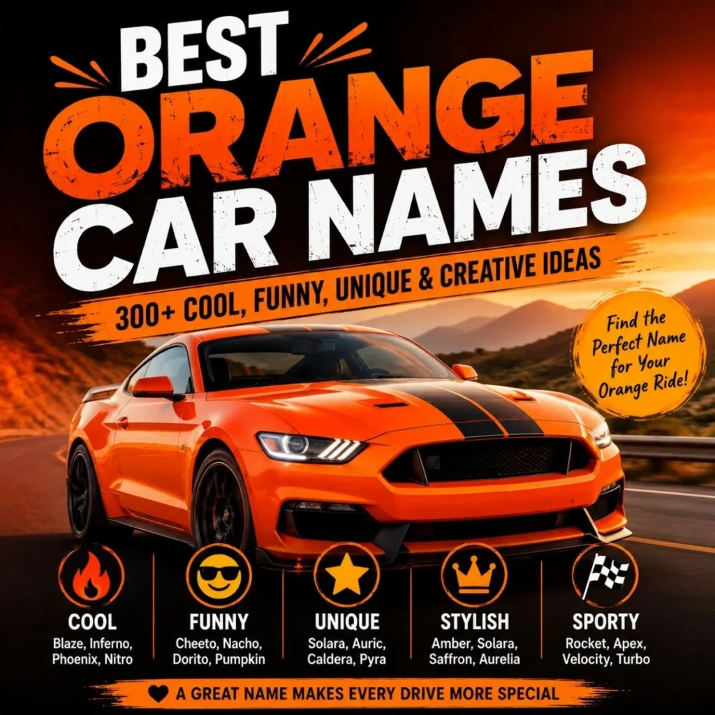 Best orange car names with 300+ cool, funny, unique, stylish, and sporty ideas