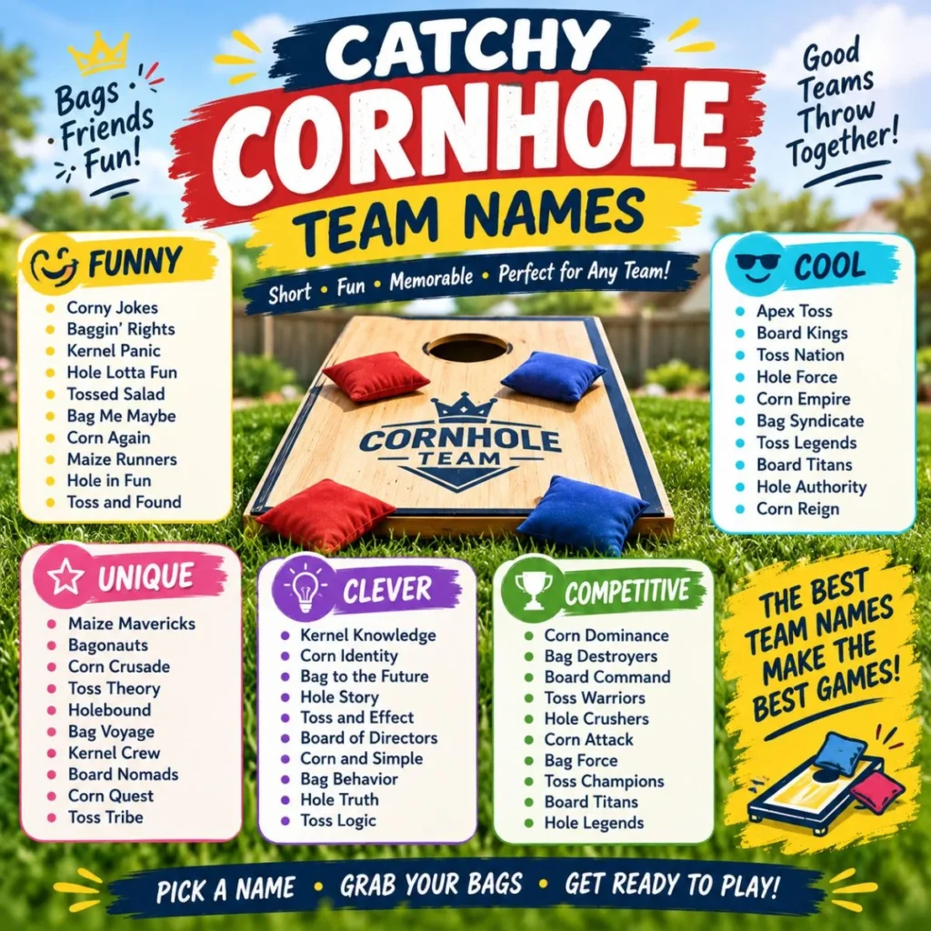 Catchy cornhole team names with funny, cool, unique, clever, and competitive ideas