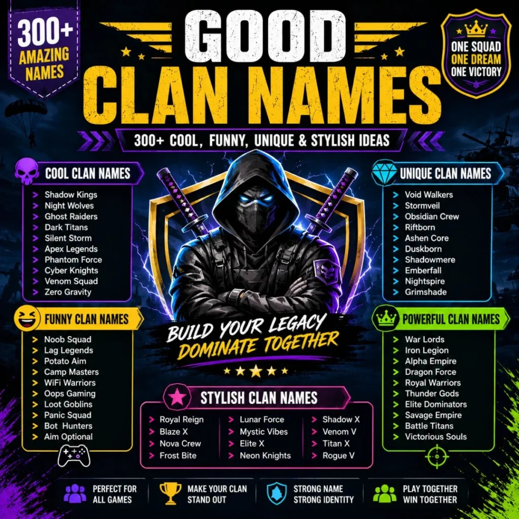 Good clan names featuring 300+ cool, funny, unique, stylish, and powerful gaming name ideas