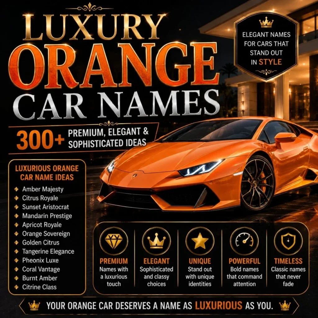 Luxury orange car names with 300+ premium, elegant, unique, and sophisticated ideas