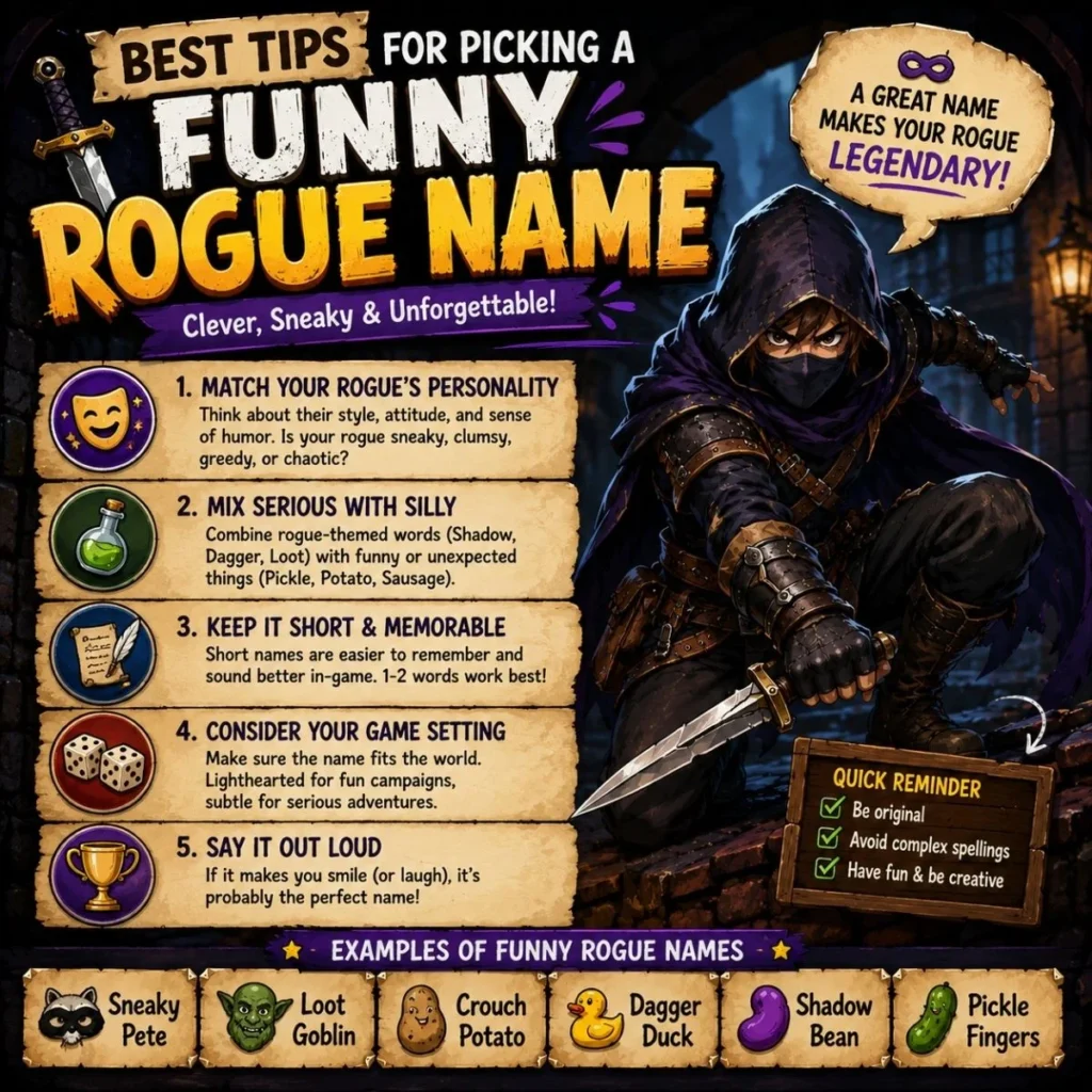 Best tips for picking a funny rogue name with creative ideas for RPG characters and gamers