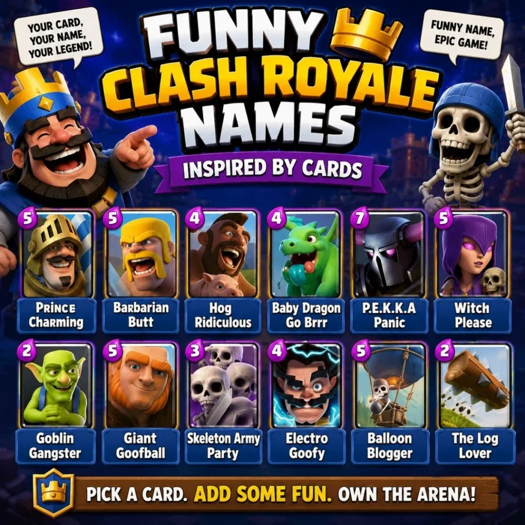 Funny Clash Royale names inspired by popular cards and playful character ideas