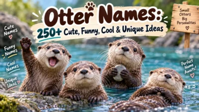 Otter names featuring four playful otters with cute, funny, cool, and unique name ideas