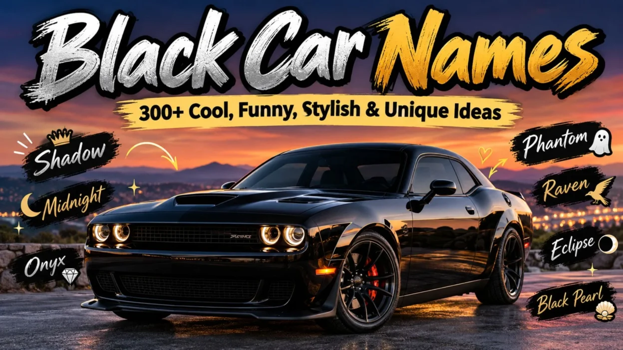: Black car with cool, funny, stylish and unique name ideas for car enthusiasts