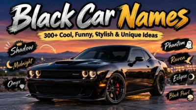 : Black car with cool, funny, stylish and unique name ideas for car enthusiasts